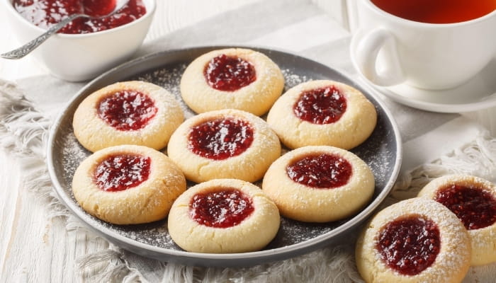 Raspberry Almond Thumbprint Cookies